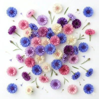 AI-Εικόνα από Cornflower Polka Dot βρώσιμα λουλούδια, που απεικονίζουν το διακοσμητικό τους δυναμικό και την οπτική τους ελκυστικότητα στη σύγχρονη μαγειρική παρουσίαση.